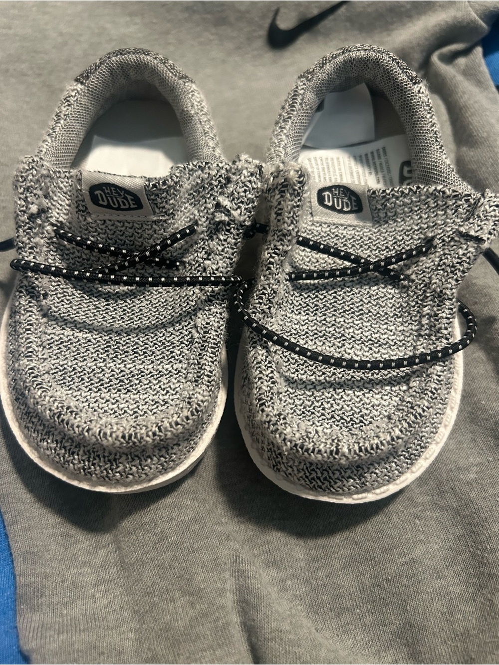 Hey Dude Kids Grey Knit Slip-On Sneakers with Black Accent Laces